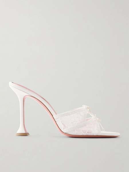  Amina Muaddi Amina Muaddi - Eleonora Bow-detailed Lace And Leather Mules - Ivory 