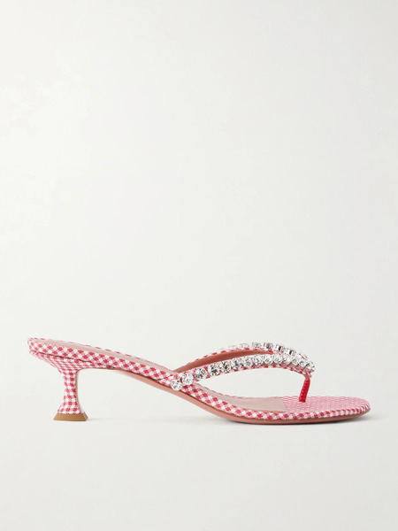  Amina Muaddi Amina Muaddi - Gigi 45 Checked Crystal-embellished Leather Thong Sandals - Multi 