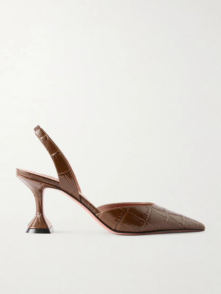  Amina Muaddi Amina Muaddi - Holli Croc-effect Leather Slingback Pumps - Dark Brown 