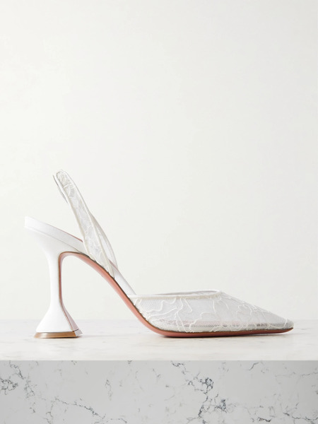  Amina Muaddi Amina Muaddi - Holli Lace And Leather Slingback Pumps - Ivory 