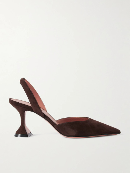  Amina Muaddi Amina Muaddi - Holli Suede Slingback Pumps - Chocolate 