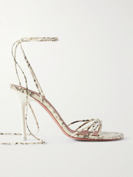  Amina Muaddi Amina Muaddi - Lori Lace-up Snake-effect Leather Sandals - Snake Print 