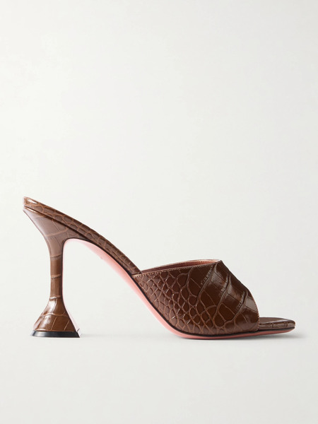  Amina Muaddi Amina Muaddi - Lupita Croc-effect Leather Mules - Dark Brown 