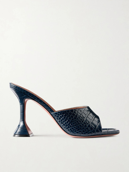  Amina Muaddi Amina Muaddi - Lupita Croc-effect Leather Mules - Navy 