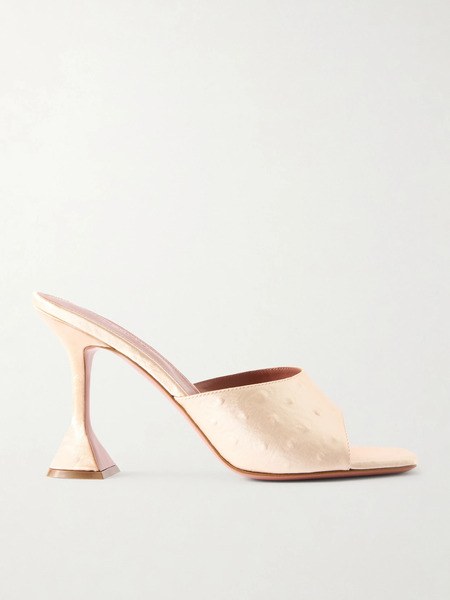  Amina Muaddi Amina Muaddi - Lupita Ostrich-effect Satin Mules - Neutral 
