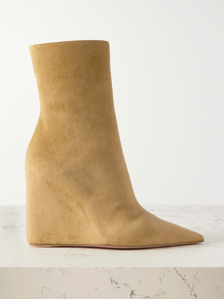  Amina Muaddi Amina Muaddi - Pernille Suede Wedge Ankle Boots - Tan 