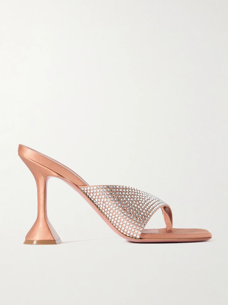  Amina Muaddi Amina Muaddi - Shiona Crystal-embellished Satin Mules - Tan 