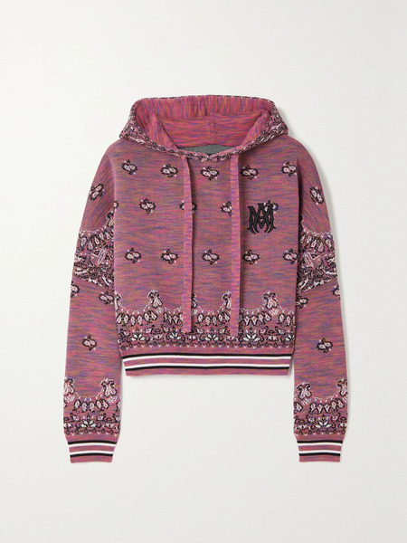  Amiri Amiri - Cropped Embroidered Space-dyed Cotton-jacquard Hoodie - Purple 