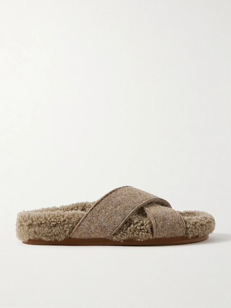  Ancient Greek Sandals Ancient Greek Sandals - Anilio Felt And Shearling Slides - Camel 