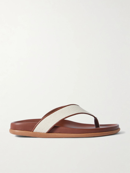  Ancient Greek Sandals Ancient Greek Sandals - Charys Leather-trimmed Canvas Flip Flops - Brown 