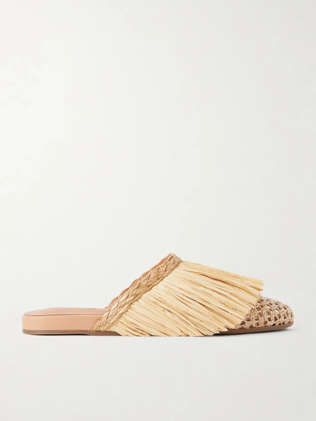  Ancient Greek Sandals Ancient Greek Sandals - Fringe Raffia Slip-on Flats - Neutral 