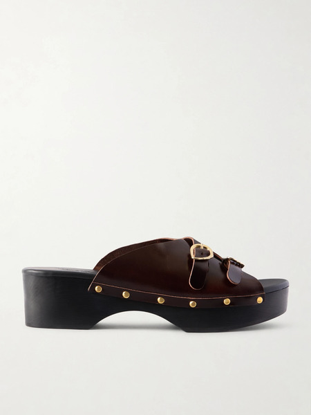  Ancient Greek Sandals Ancient Greek Sandals - Natali Sabot Studded Leather Clogs - Brown 