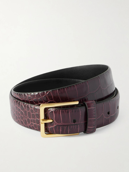  Anderson's Anderson's - Croc-effect Leather Belt - Burgundy 