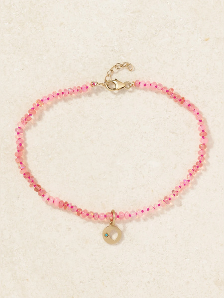  Andrea Fohrman Andrea Fohrman - Mini Waning/ Waxing Gibbous 14-karat Gold, Opal And Turquoise Anklet - Pink 