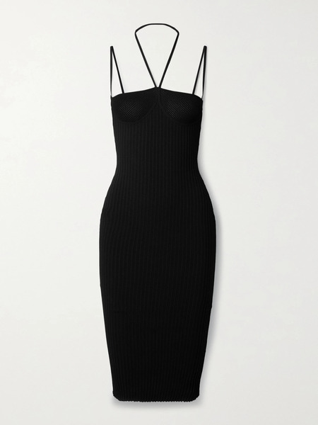  Andreadamo Andreadamo - Cutout Open-knit And Ribbed-knit Dress - Black 