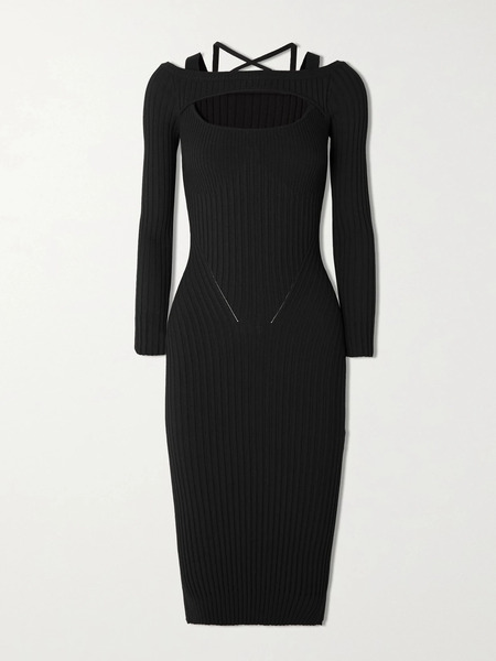  Andreadamo Andreadamo - Cutout Ribbed-knit Midi Dress - Black 