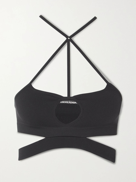  Andreadamo Andreadamo - Cutout Ribbed Stretch-jersey Bra - Black 
