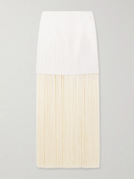  Andres Otalora Andres Otalora - Aurora Stutil Fringed Embroidered Cotton-twill Maxi Skirt - Off-white 