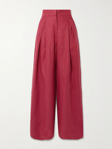  Andres Otalora Andres Otalora - Desperte Pleated Linen Wide-leg Pants - Burgundy 
