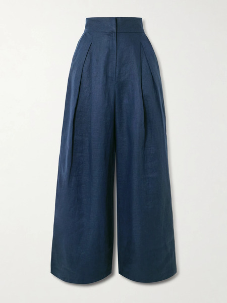  Andres Otalora Andres Otalora - Desperte Pleated Linen Wide-leg Pants - Navy 