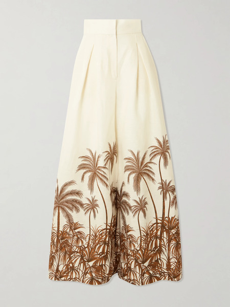  Andres Otalora Andres Otalora - Desperte Pleated Printed Linen Wide-leg Pants - Brown 