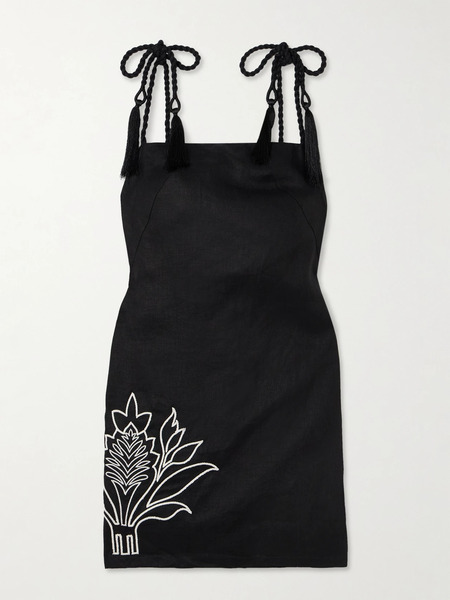 Andres Otalora Andres Otalora - Haath Tasseled Embroidered Linen Mini Dress - Black 