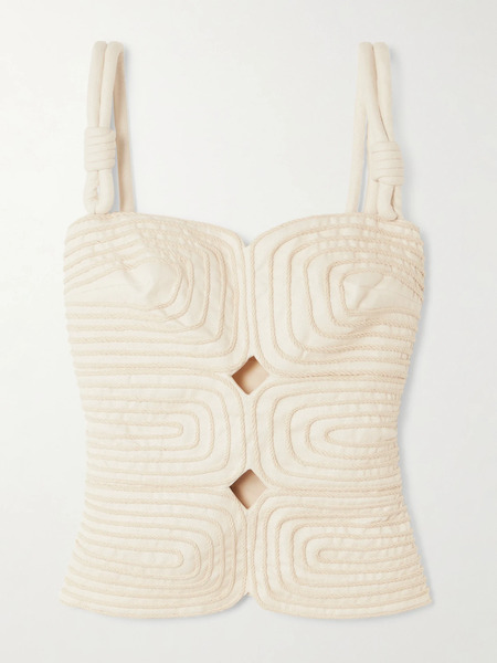  Andres Otalora Andres Otalora - Marea Knotted Embroidered Linen Top - Ivory 