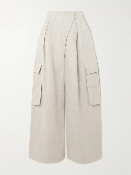  Andres Otalora Andres Otalora - Mi Memoria Pleated Linen Cargo Wide-leg Pants - Off-white 