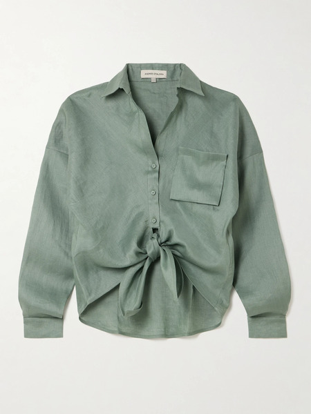  Andres Otalora Andres Otalora - Reflejos Tie-front Linen Shirt - Sage Green 