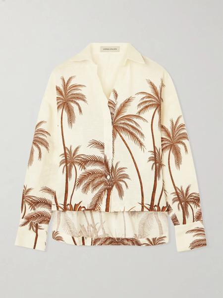  Andres Otalora Andres Otalora - Si Sabes Printed Linen Shirt - Brown 