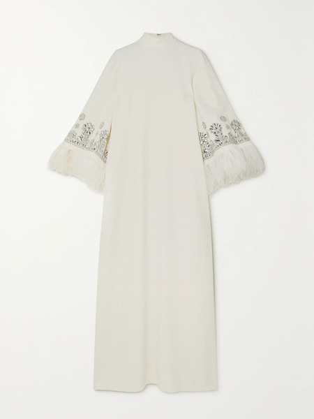  Andrew Gn Andrew Gn - Feather And Crystal-embellished Crepe Gown - Off-white 