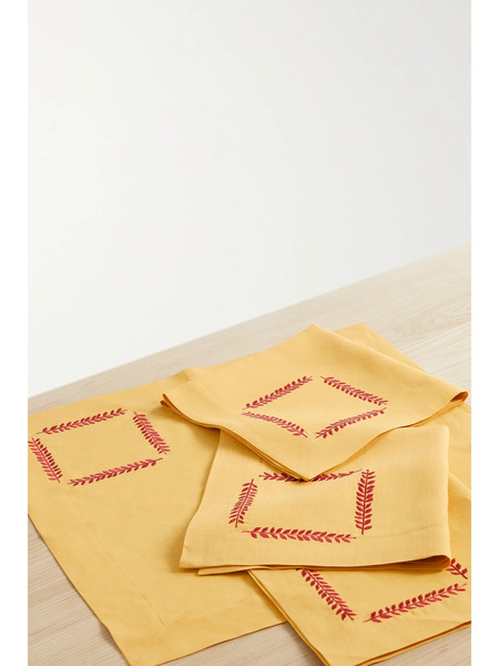 Angela Wickstead Angela Wickstead - Set Of Four Embroidered Linen Napkins - Yellow 