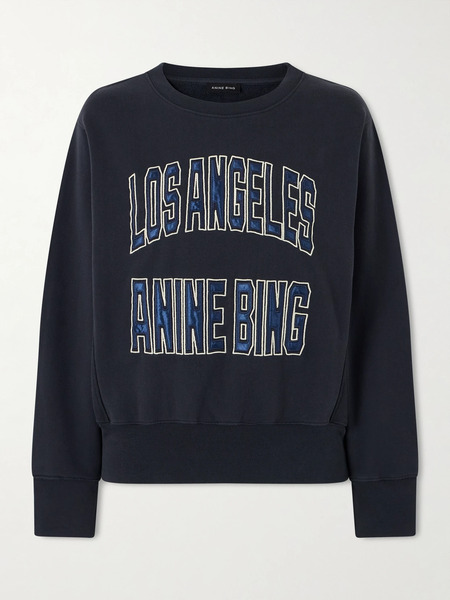  Anine Bing Anine Bing - Harry Embroidered Appliquéd Cotton-jersey Sweatshirt - Black 