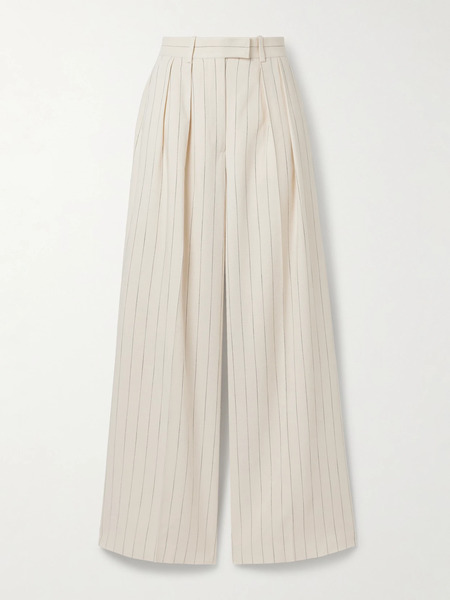  Anine Bing Anine Bing - Lou Pleated Pinstriped Woven Wide-leg Pants - Off-white 