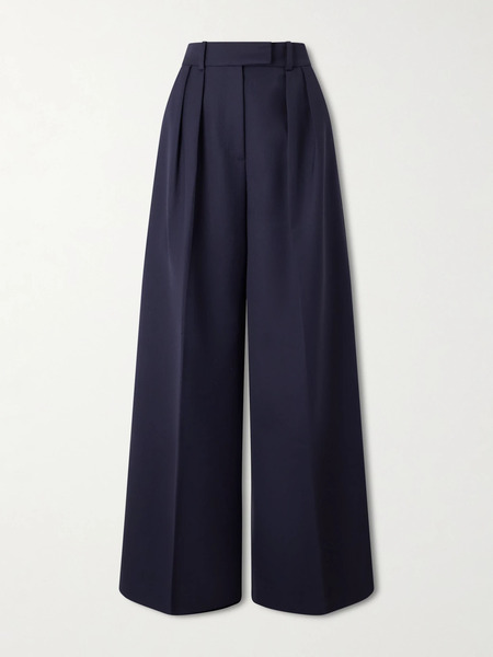  Anine Bing Anine Bing - Lou Pleated Woven Wide-leg Pants - Navy 