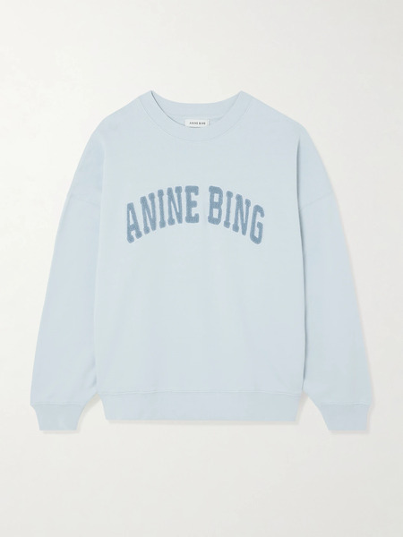  Anine Bing Anine Bing - Miles Oversized Appliquéd Cotton-jersey Sweatshirt - Light Blue 
