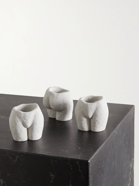  Anissa Kermiche Anissa Kermiche - Rock Bottom Set Of Three Speckled Ceramic Tea Light Holders - White 