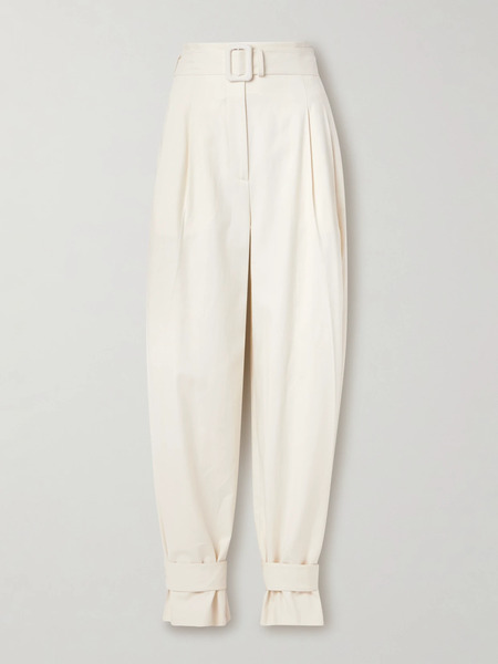  Another Tomorrow Another Tomorrow - Belted Lyocell And Organic Cotton-blend Tapered Pants - Off-white 