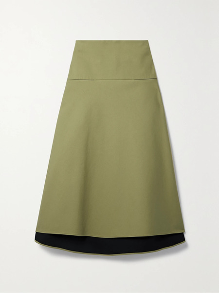  Another Tomorrow Another Tomorrow - Cotton-twill Midi Skirt - Army Green 