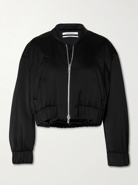  Another Tomorrow Another Tomorrow - Cropped Satin Bomber Jacket - Black 