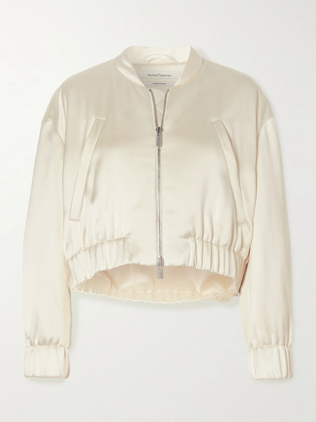  Another Tomorrow Another Tomorrow - Cropped Satin Bomber Jacket - Cream 