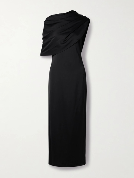  Another Tomorrow Another Tomorrow - Draped Wool-blend Satin Maxi Dress - Black 