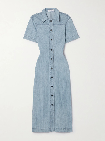  Another Tomorrow Another Tomorrow - + Net Sustain Organic Cotton-chambray Midi Dress - Blue 
