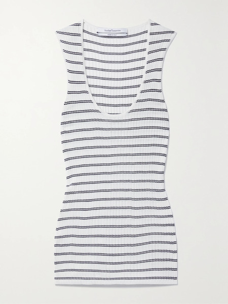  Another Tomorrow Another Tomorrow - + Net Sustain Striped Ribbed-knit Tank - White 