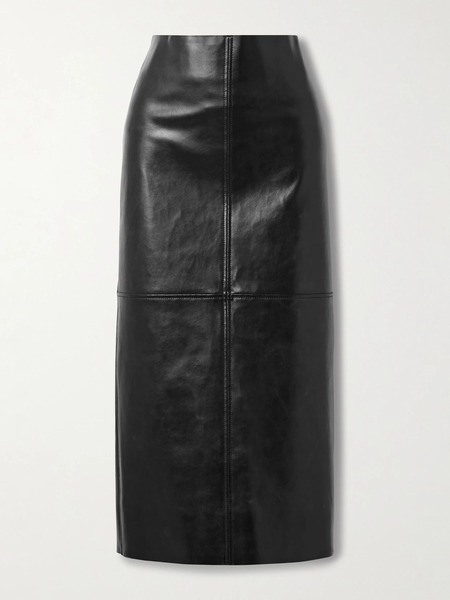  Another Tomorrow Another Tomorrow - Paneled Faux Leather Midi Skirt - Black 