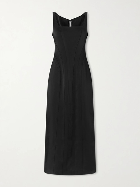  Another Tomorrow Another Tomorrow - Paneled Satin Midi Dress - Black 
