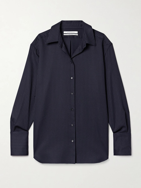  Another Tomorrow Another Tomorrow - Pinstriped Wool-blend Shirt - Navy 