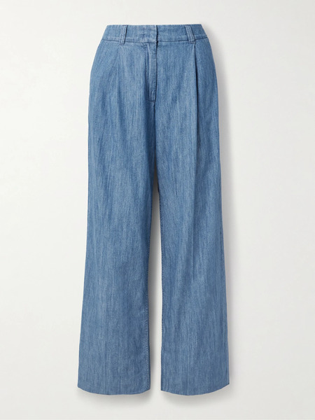  Another Tomorrow Another Tomorrow - Pleated Organic Cotton-chambray Wide-leg Pants - Blue 