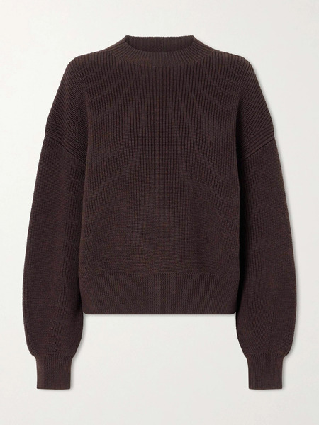  Another Tomorrow Another Tomorrow - Ribbed Merino Wool Sweater - Dark Brown 