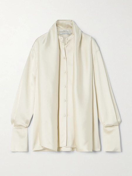  Another Tomorrow Another Tomorrow - Scarf-effect Satin Blouse - Cream 